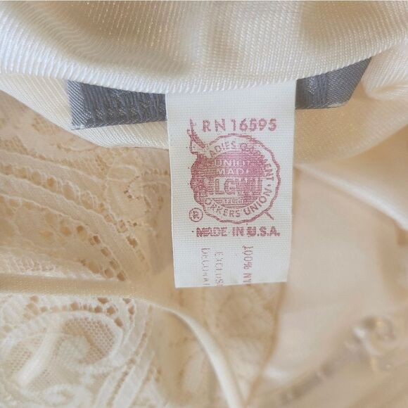 Vintage Cream Lace Satin Slip Dress Lingerie Sexy Spaghetti Strap Maxi 50s Vday - Picture 9 of 10